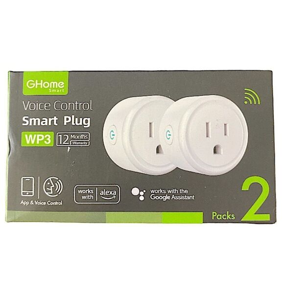 Ghome Voice Control Smart Plug WP3 White 2 Pack New, Alexa and Google Home - Picture 1 of 3